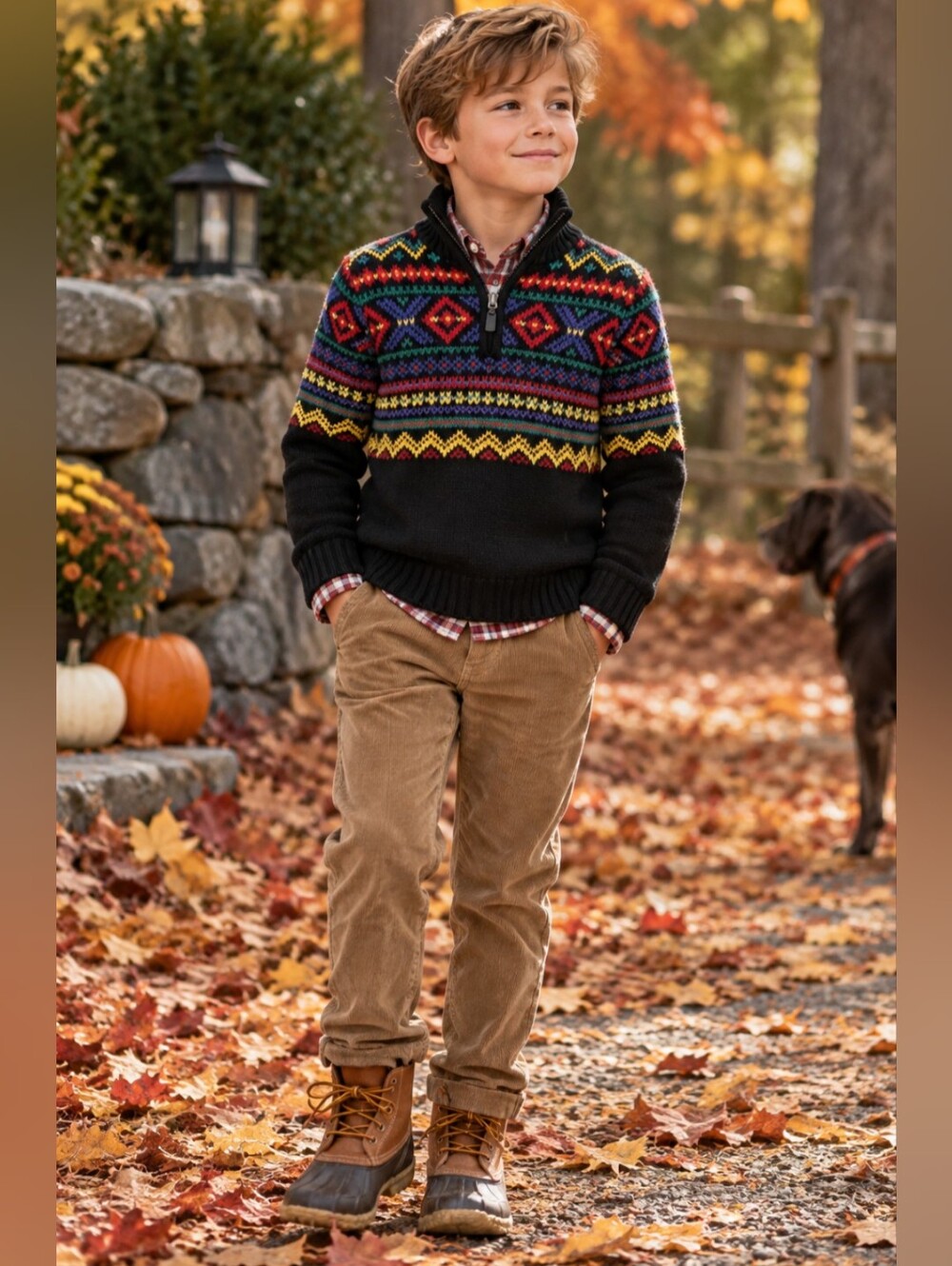 Ralph Lauren Black Sweater with Multicolor Pattern